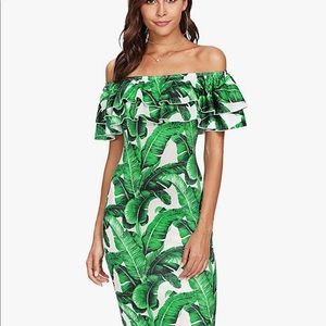 No Name Tropical Ruffle Off Shoulder Dress